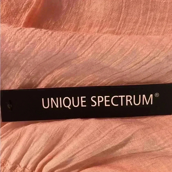 Unique Spectrum Women’s 3X Blouse Peach Gauze Lace Trim Double Bell Sleeves NWT - Picture 7 of 8